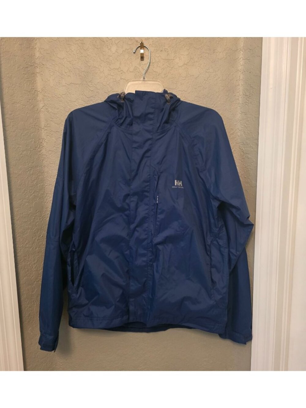 Helly Hansen Men's Blue Packable Full Zip Hooded Windbreaker Rain Jacket XS EUC